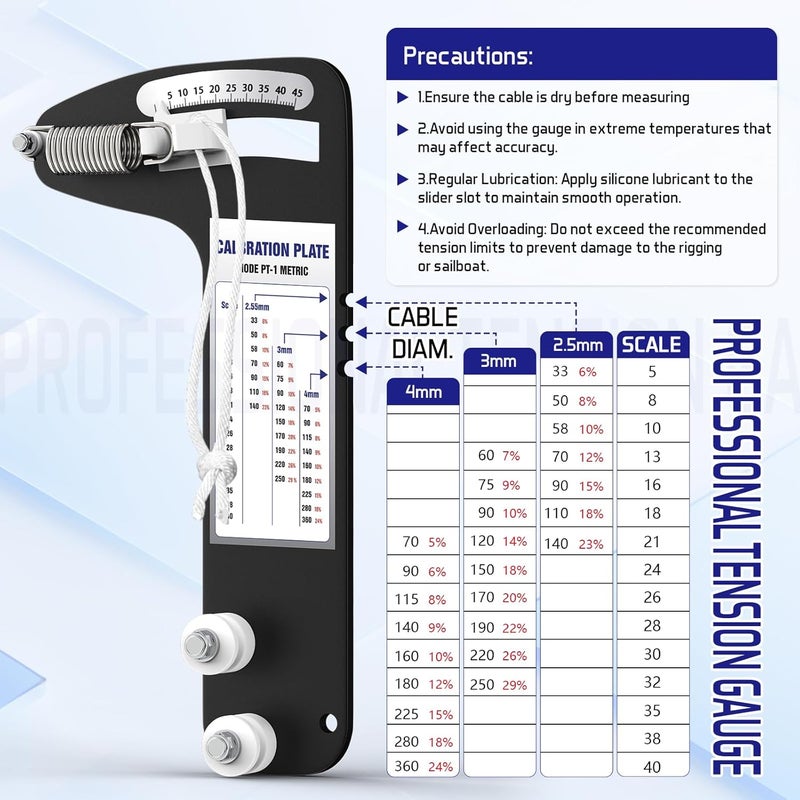 Touri Sailboat Rigging Tension Gauge, PT-1M Professional Tension Gauge - Accurate Rigging Tool for Optimal Sail Performance, Wire Rope Standing Rigging for 2.5, 3, and 4 milimeter Cable Diamete, 360kg - Image 5